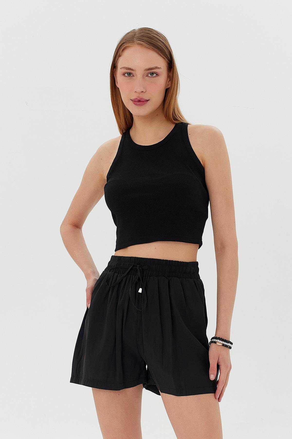 Bisiklet Yaka Fitilli Crop Atlet