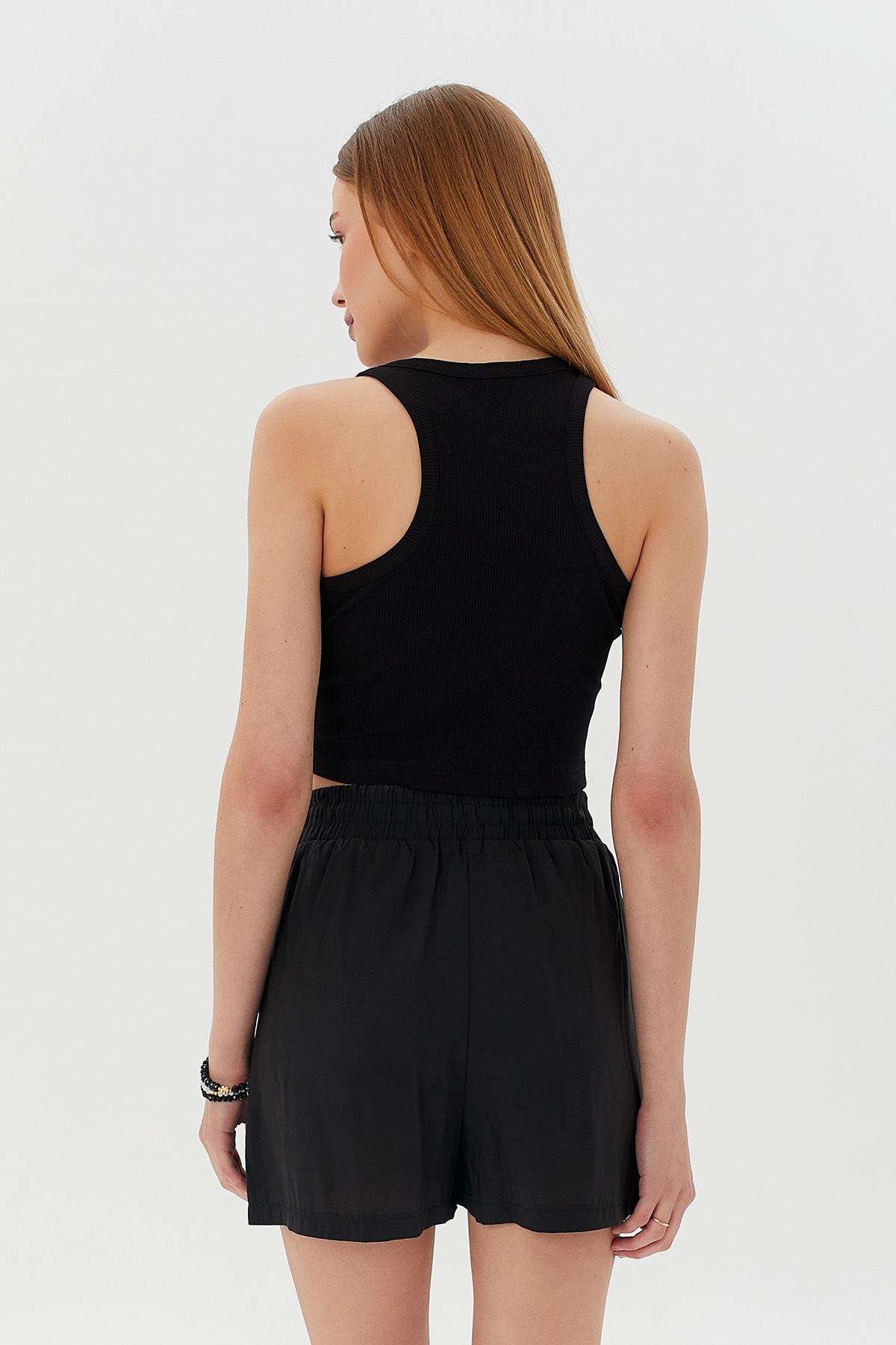 Bisiklet Yaka Fitilli Crop Atlet