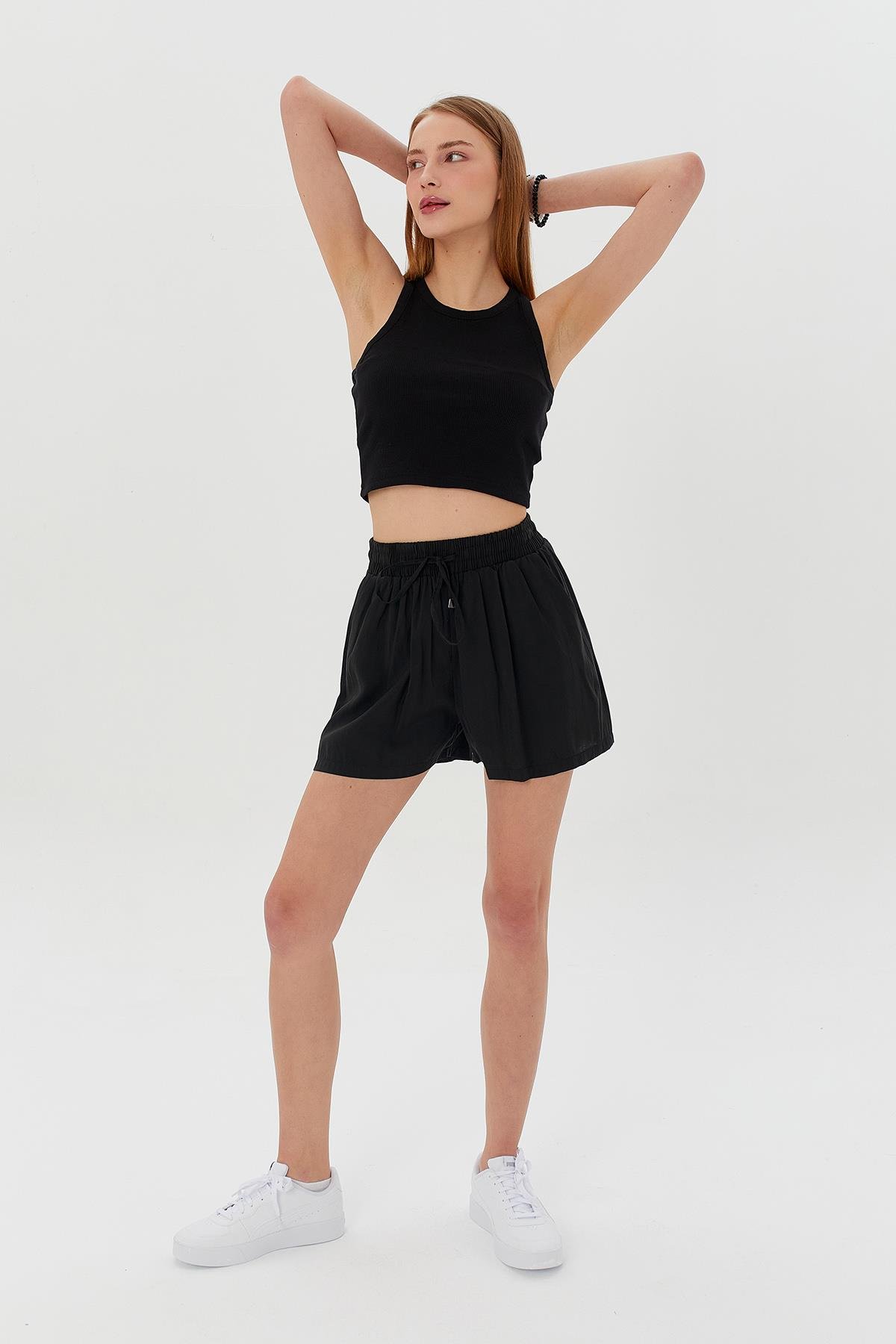 Bisiklet Yaka Fitilli Crop Atlet