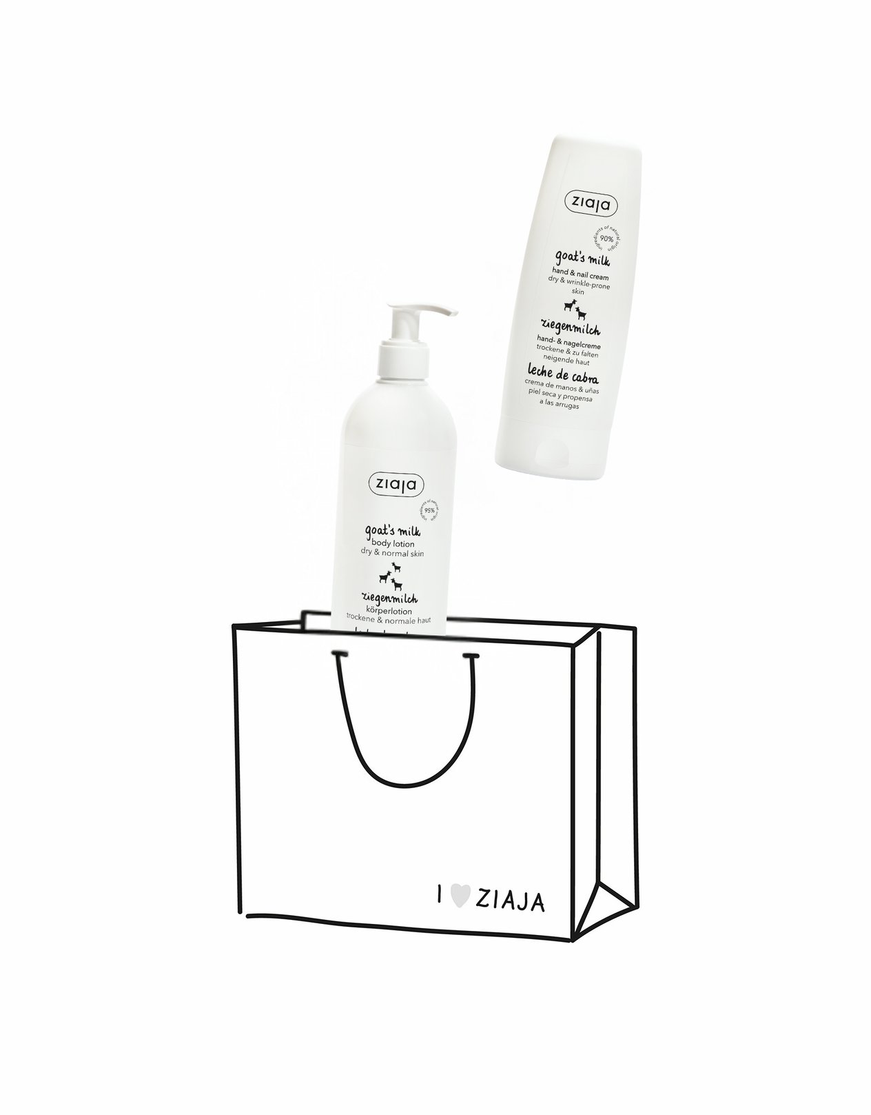 Ziaja - Keçi Sütü 2'li Avantaj Paket El ve Tırnak Kremi 80ml + Vücut Losyonu 400ml