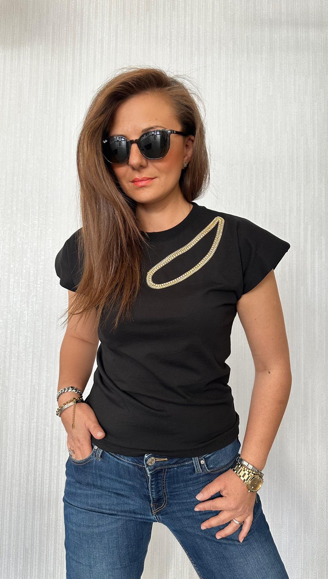 Damla taş vatkalı siyah tshirt