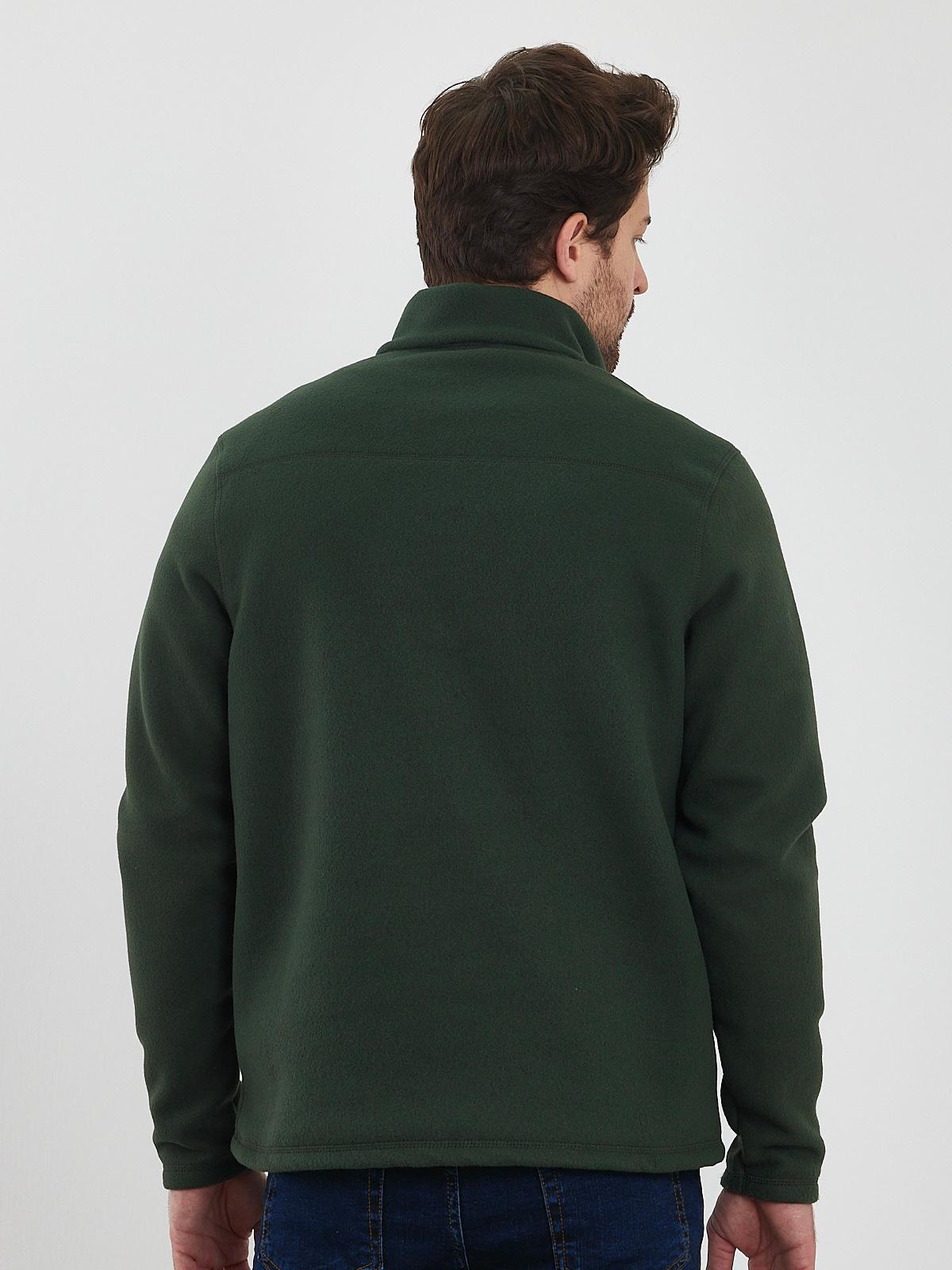 Erkek Haki Yeşili Anti-pilling Tüylenme Yapmayan Standart Fit Dik Yaka Soğuk Geçirmez Polar Sweatshirt