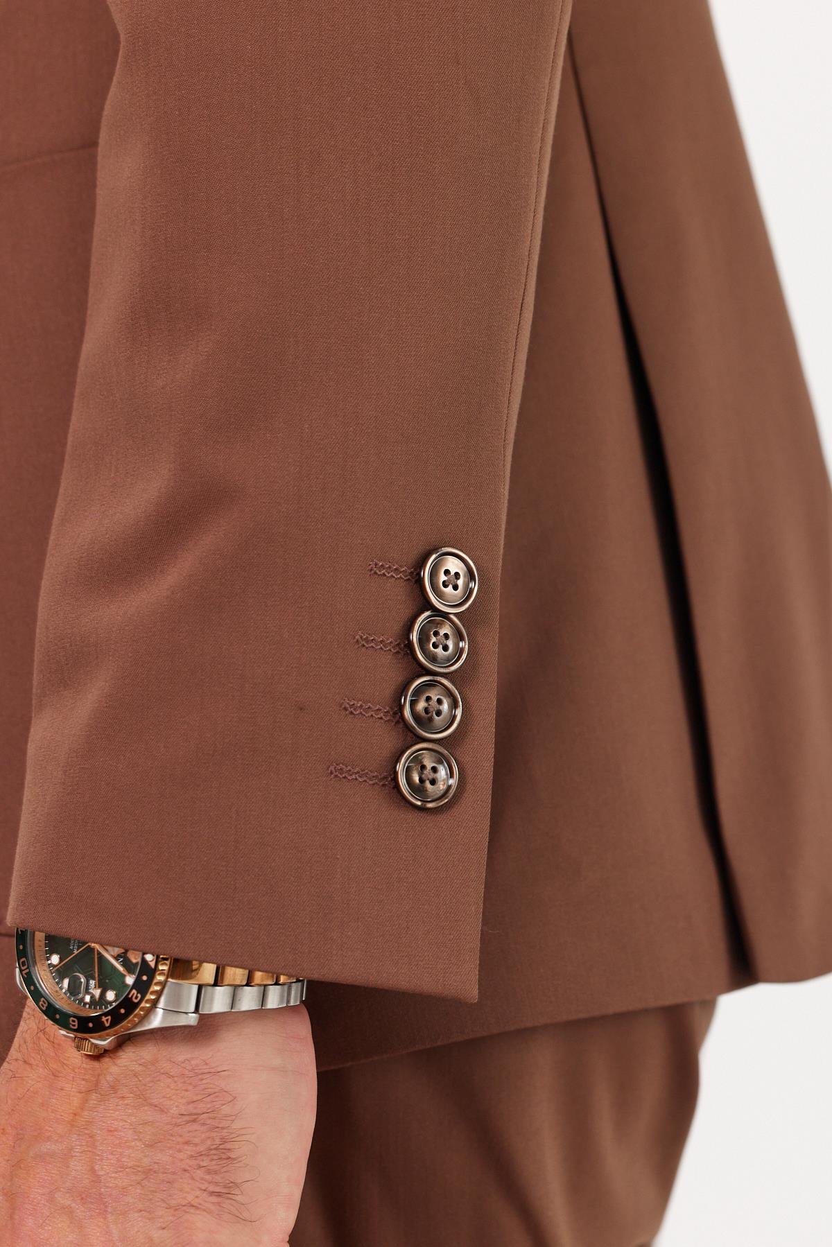 Exclusive Camel Kruvaze Takım Elbise Slimfit Kırlangıç Yaka 