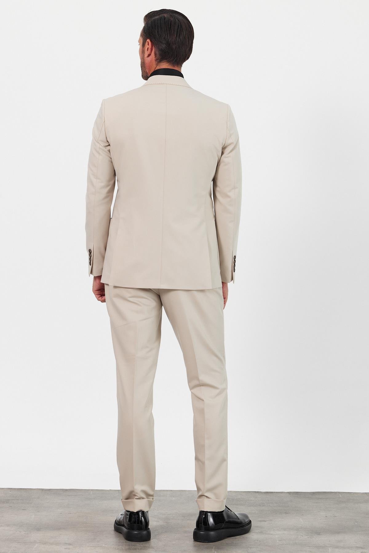 Exclusive Kahve Kruvaze Takım Elbise Slimfit Kırlangıç Yaka 