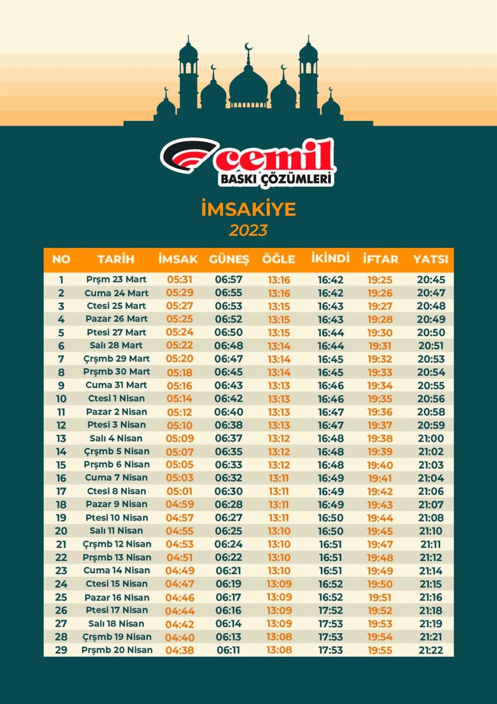 2023 Ramazan İmsakiyesi 3- 1000 Adet