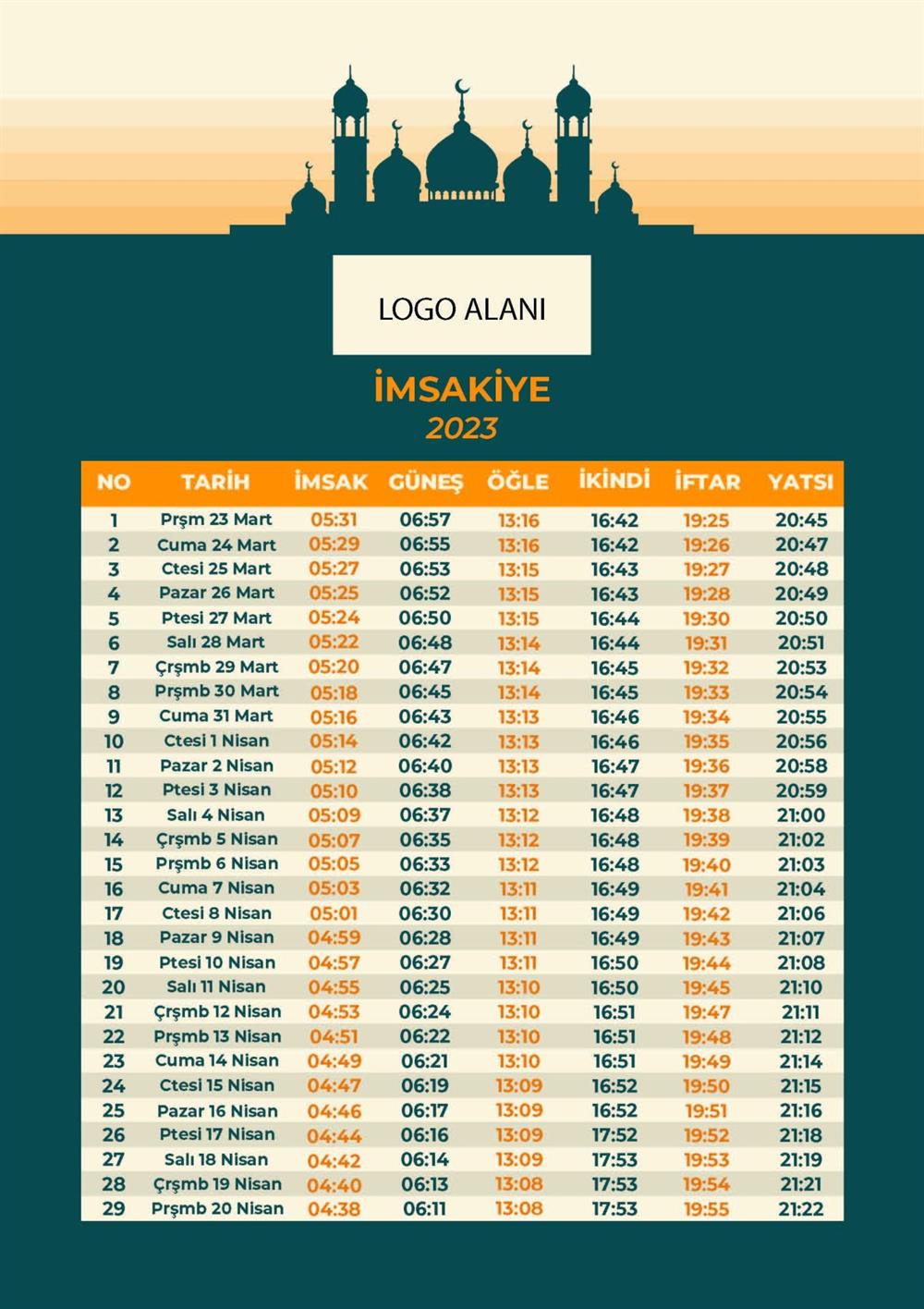 2023 Ramazan İmsakiyesi 3- 1000 Adet