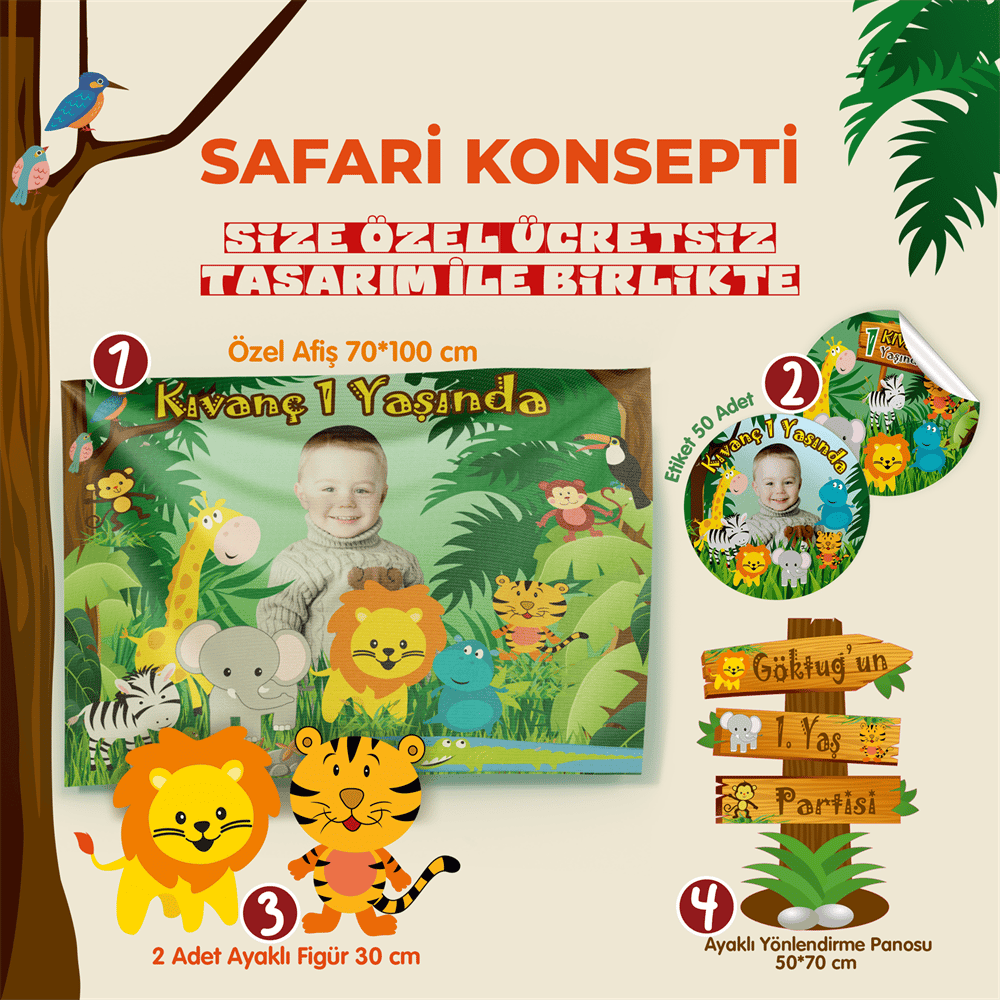 Doğum Günü Parti Seti Safari Konsept - 4 Ürün
