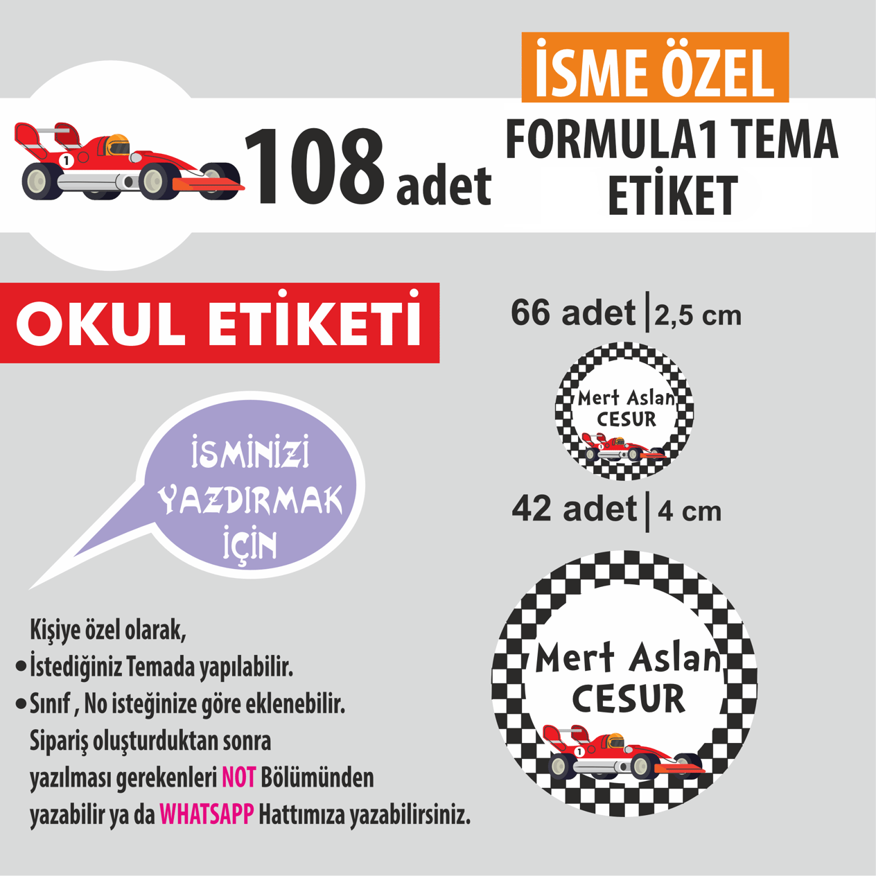 FERRARİ YUVARLAK TEMA OKUL ETİKETİ