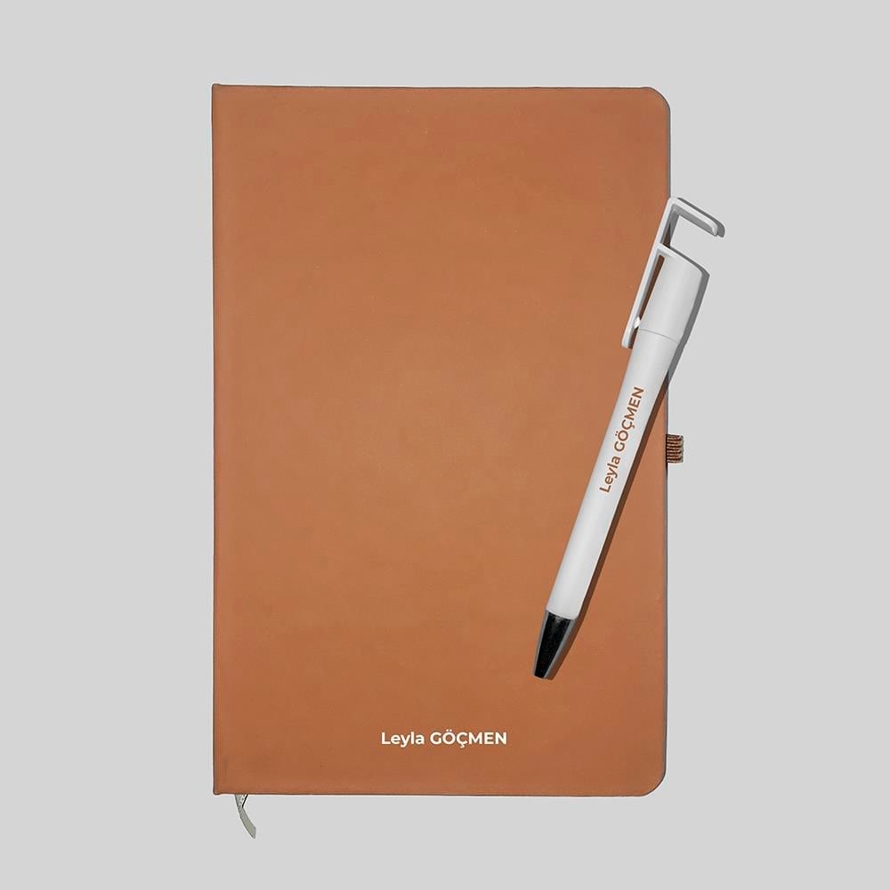 İsimli Defter ve Kalem Seti - Kahverengi