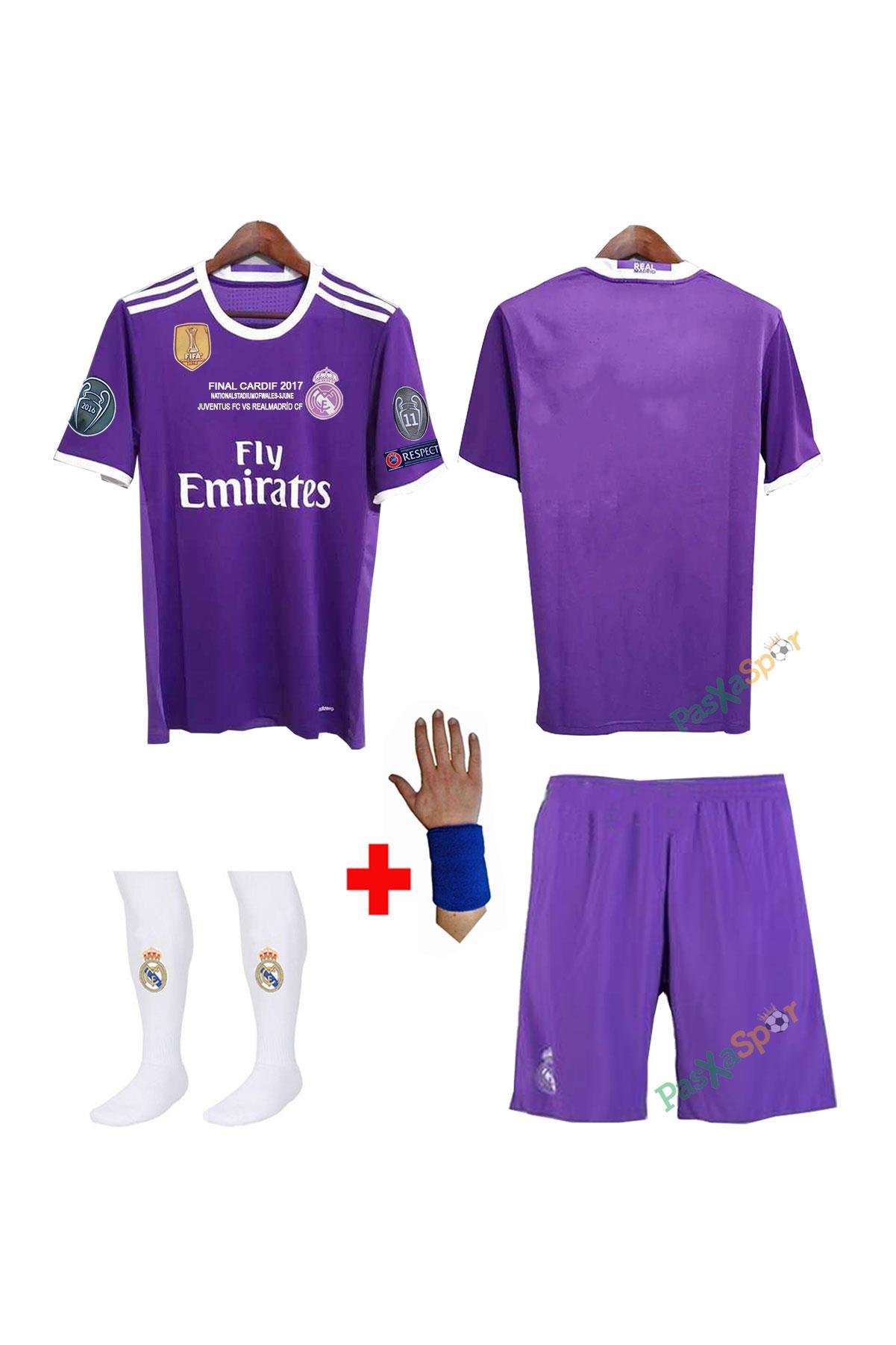 2017 Real Madrid Mor Deplasman Çocuk Forması Şort Çorap Bileklik Hediyeli