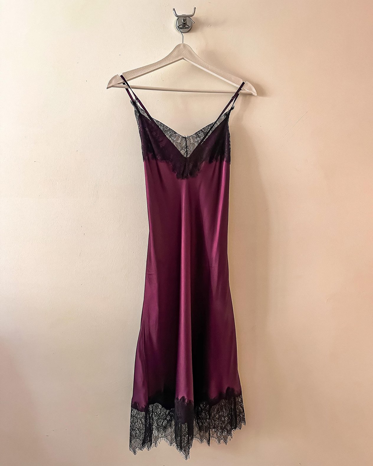  Dantelli İpek Slip Elbise (Şarap Rengi)