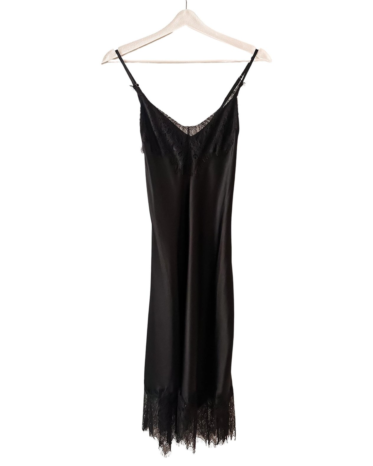 Dantelli İpek Slip Elbise (Siyah)