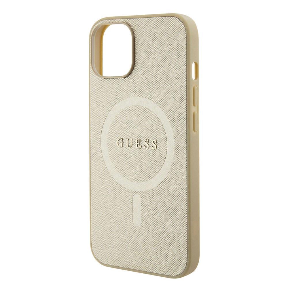 Apple iPhone 15 Kılıf Guess Orjinal Lisanslı Magsafe Şarj Özellikli Yazı Logolu Saffiano Kapak