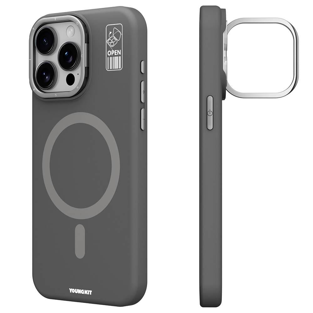 Apple iPhone 15 Pro Kılıf Magsafe Şarj Özellikli Kamera Standlı Silikon Youngkit Bitty Cream Kapak