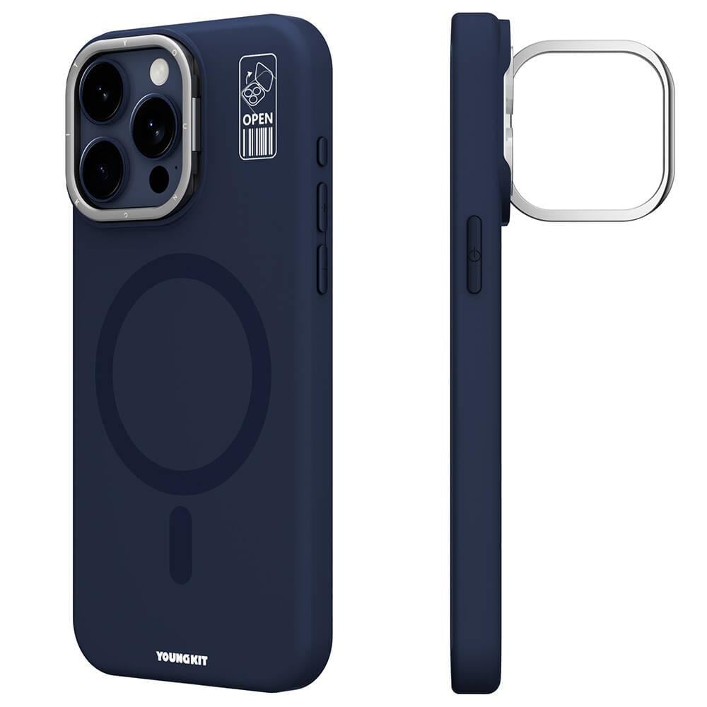 Apple iPhone 15 Pro Max Kılıf Magsafe Şarj Özellikli Kamera Standlı Silikon Youngkit Bitty Cream Kapak