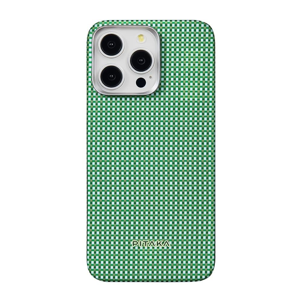 Apple iPhone 15 Pro Max Kılıf Magsafe Şarj Özellikli Aramid Fiber Pitaka Ultra-Slim Classic Serisi Forest Green Kapak
