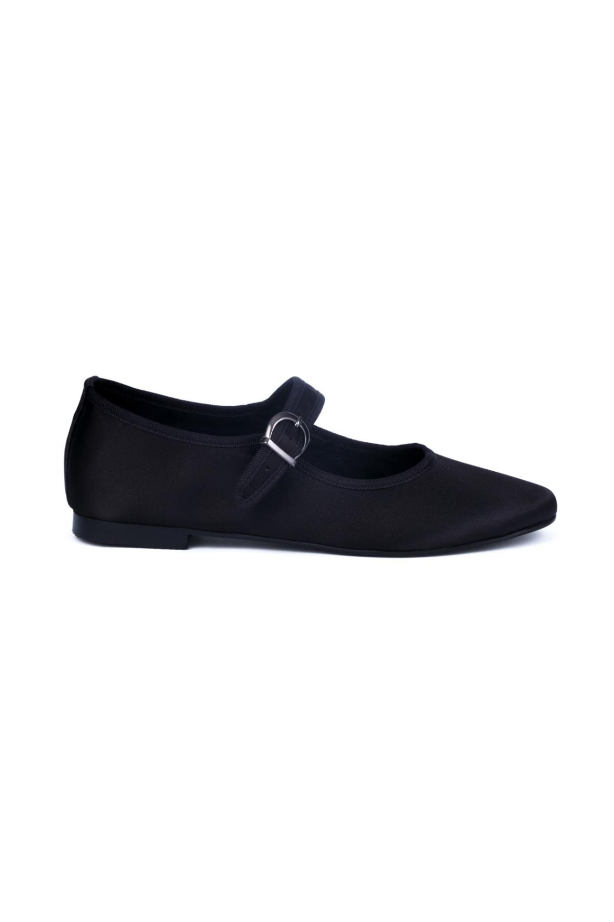 Black Satin Mary Jane Flats