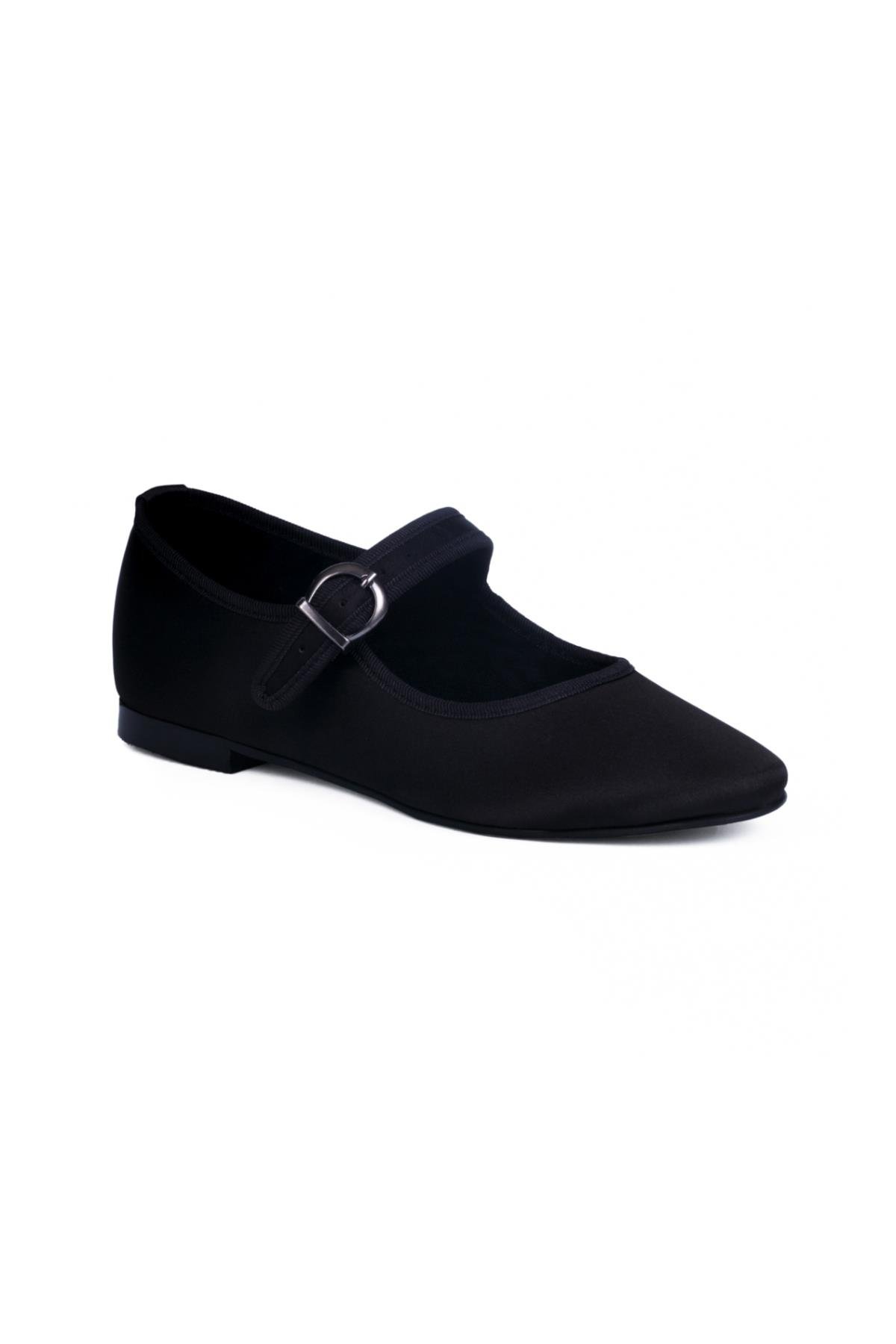 Black Satin Mary Jane Flats