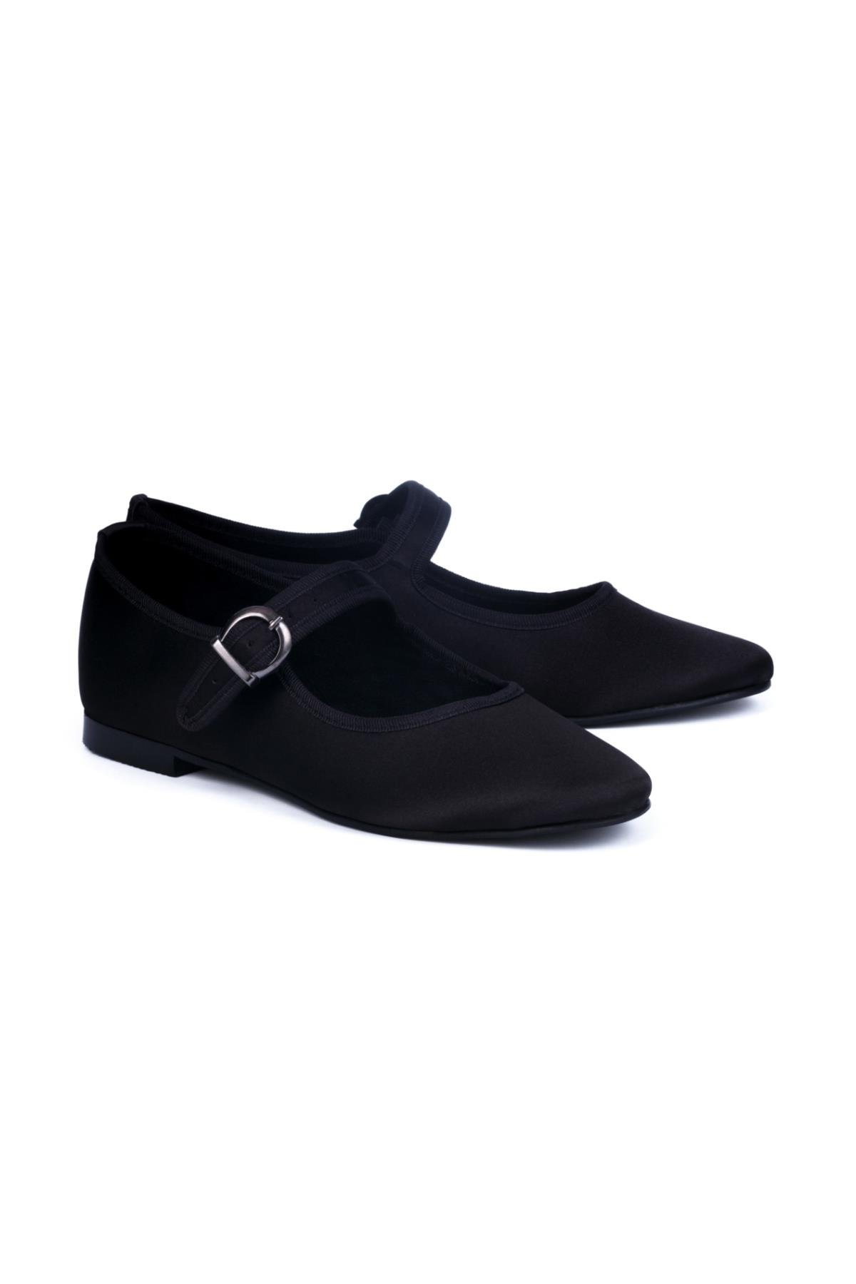 Black Satin Mary Jane Flats