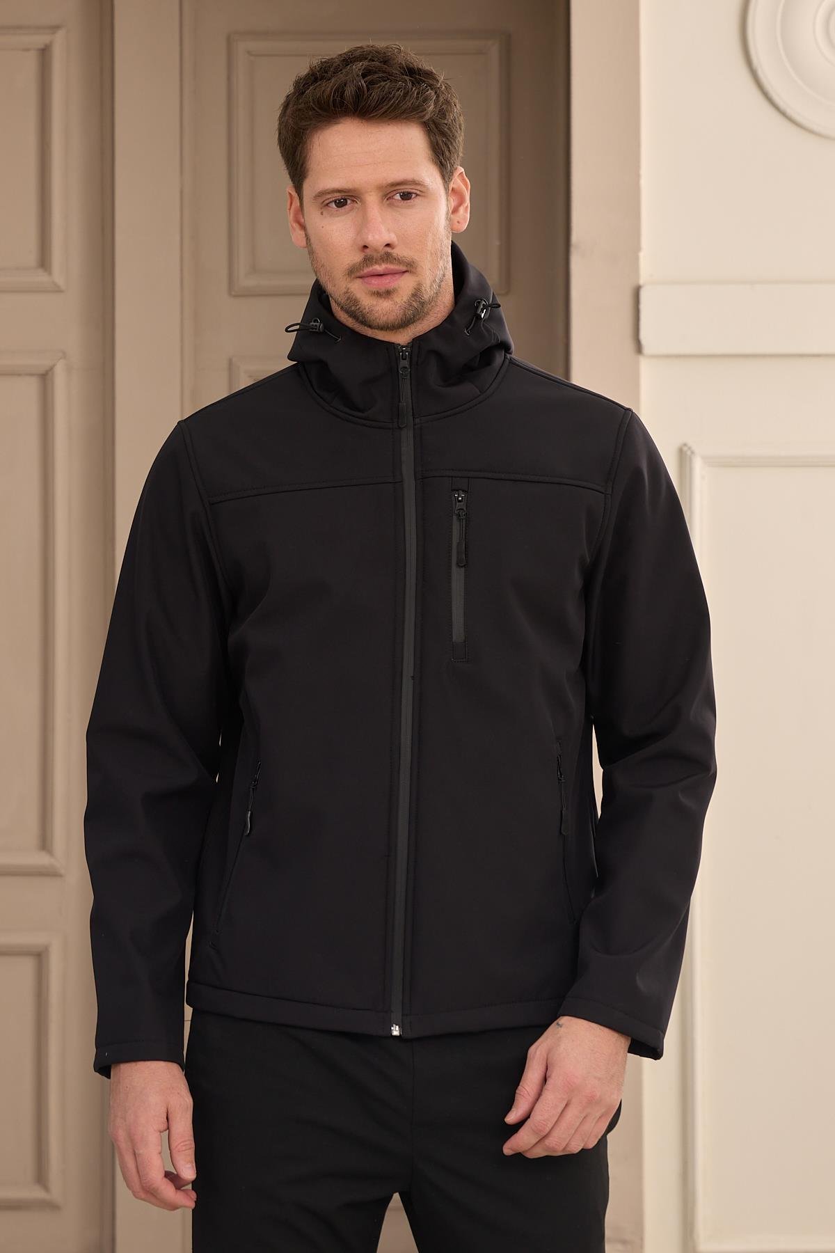 MONTDangerErkek Su Geçirmez Rüzgar Geçirmez Softshell Mont Siyah