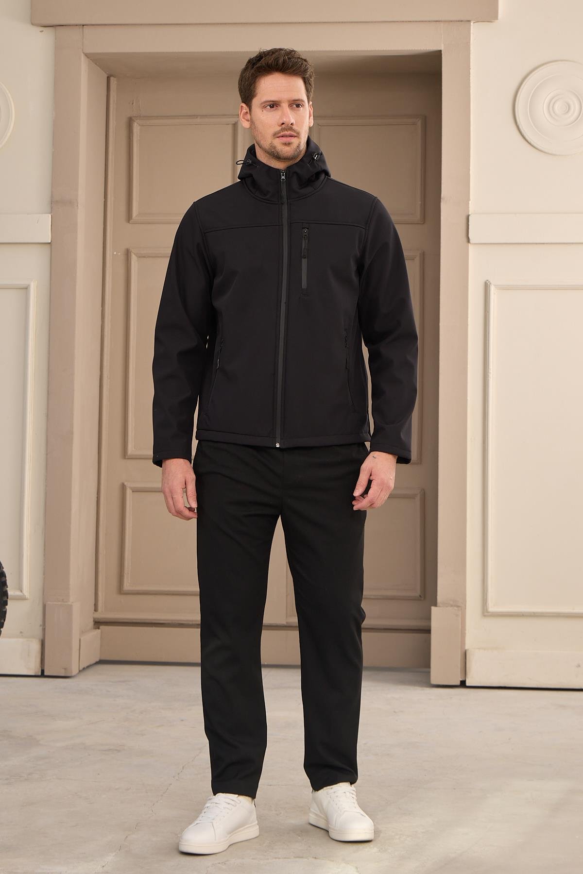 MONTDangerErkek Su Geçirmez Rüzgar Geçirmez Softshell Mont Siyah