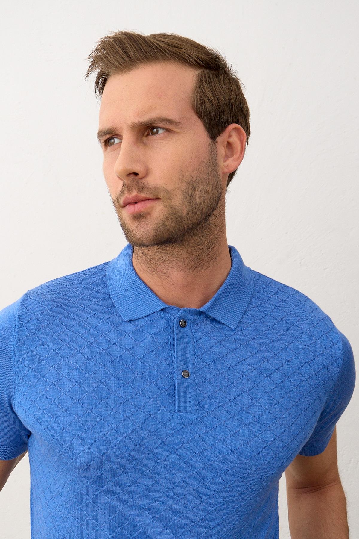 Polo YakaDanger Erkek Yumuşak Dokulu Klasik Kalıp Polo Yaka İnce Triko T-shirt Saks