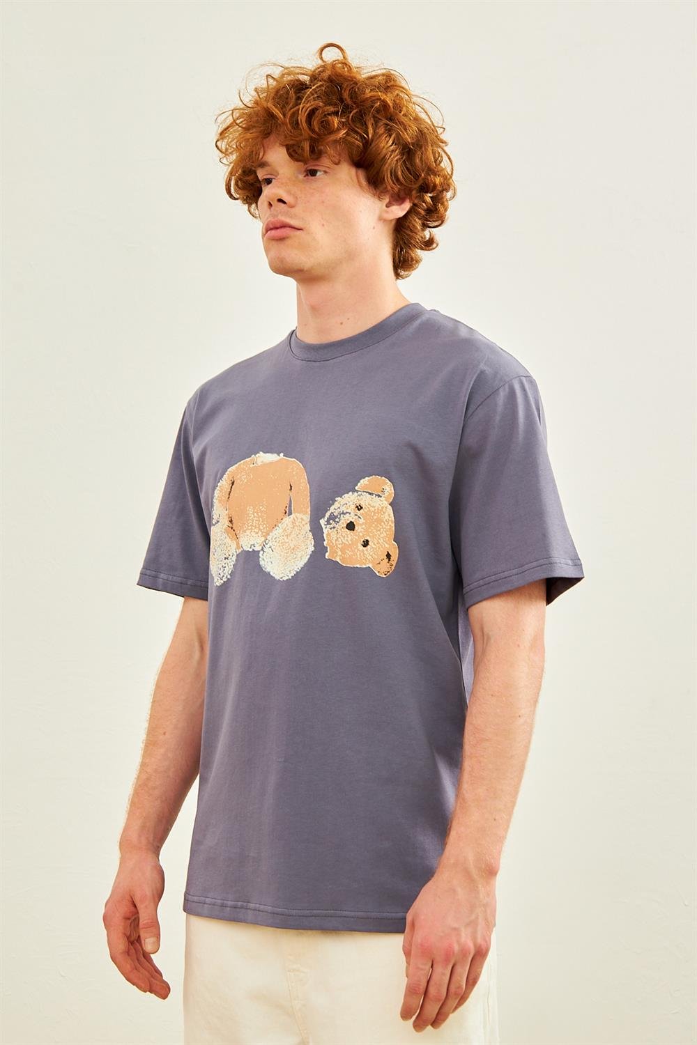 T-SHIRTDangerErkek Ayıcık Baskılı Oversize T-shirt Antrasit