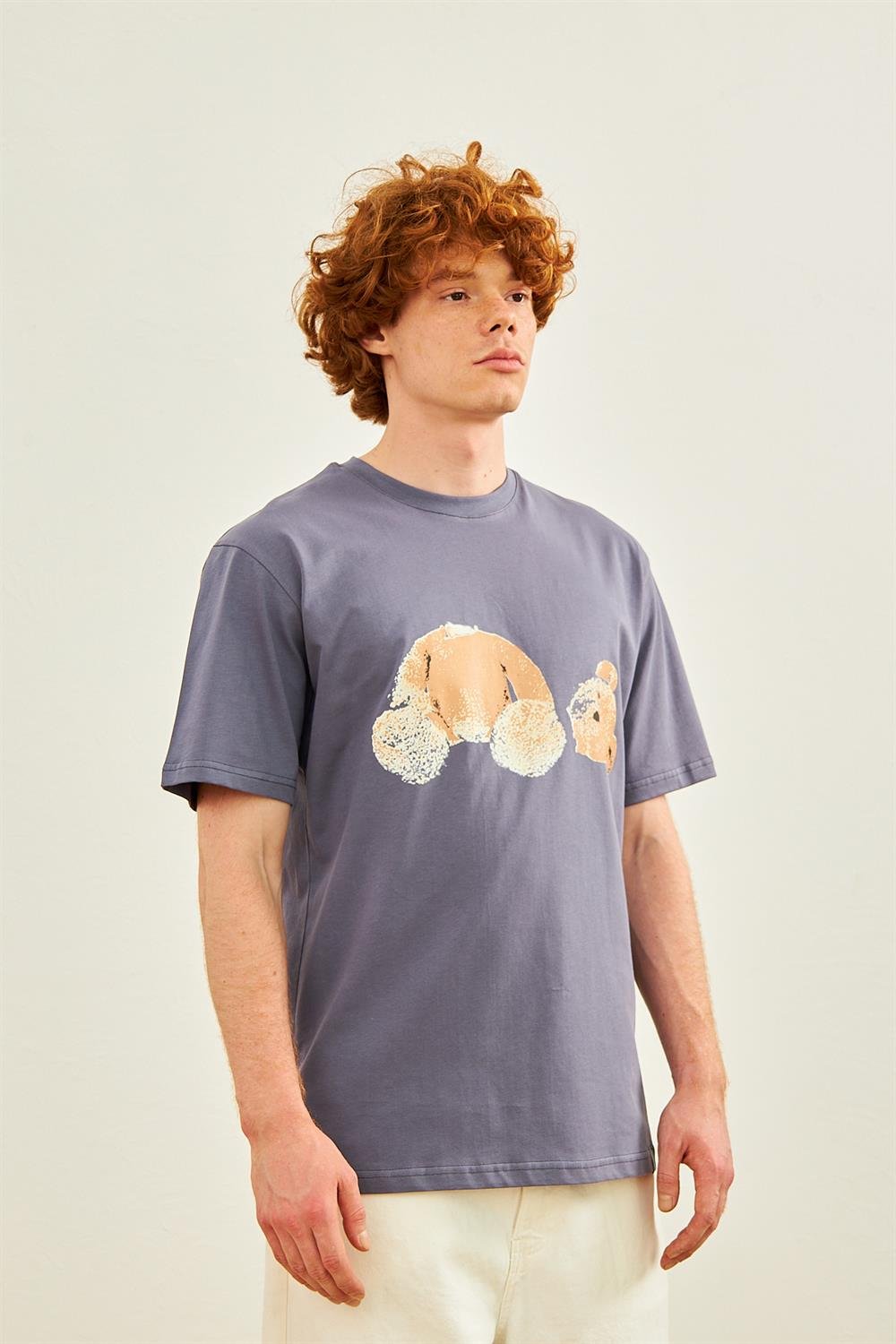 T-SHIRTDangerErkek Ayıcık Baskılı Oversize T-shirt Antrasit