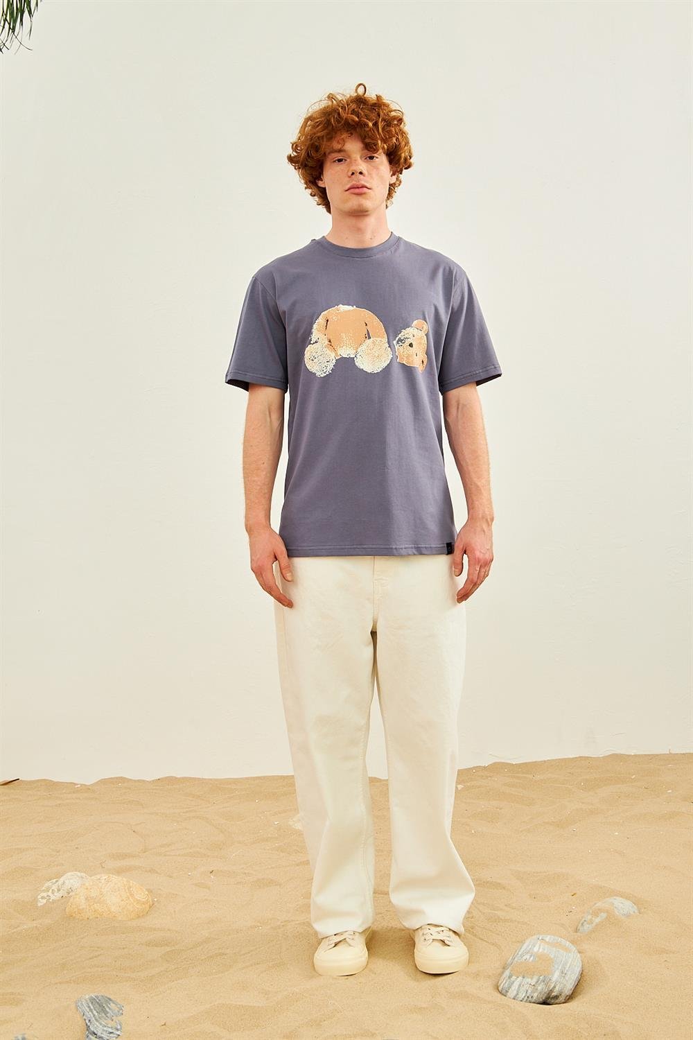 T-SHIRTDangerErkek Ayıcık Baskılı Oversize T-shirt Antrasit