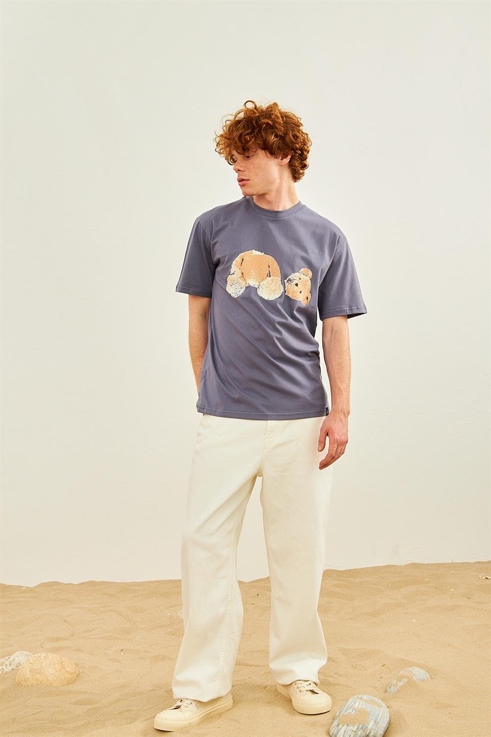 T-SHIRTDangerErkek Ayıcık Baskılı Oversize T-shirt Antrasit
