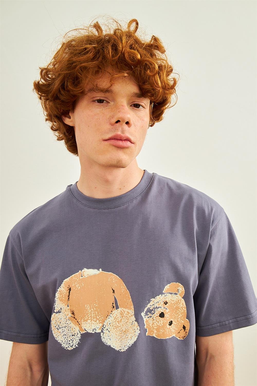 T-SHIRTDangerErkek Ayıcık Baskılı Oversize T-shirt Antrasit