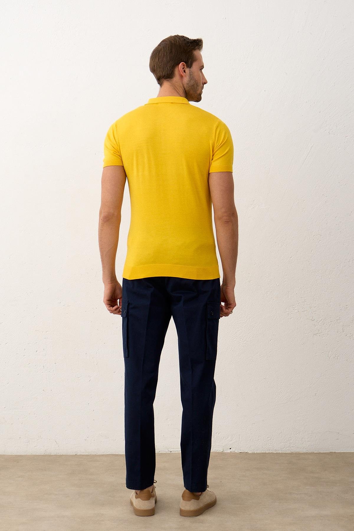 T-SHIRTDangerErkek Çizgi Desenli Klasik Kalıp Yazlık Triko T-shirt Sarı