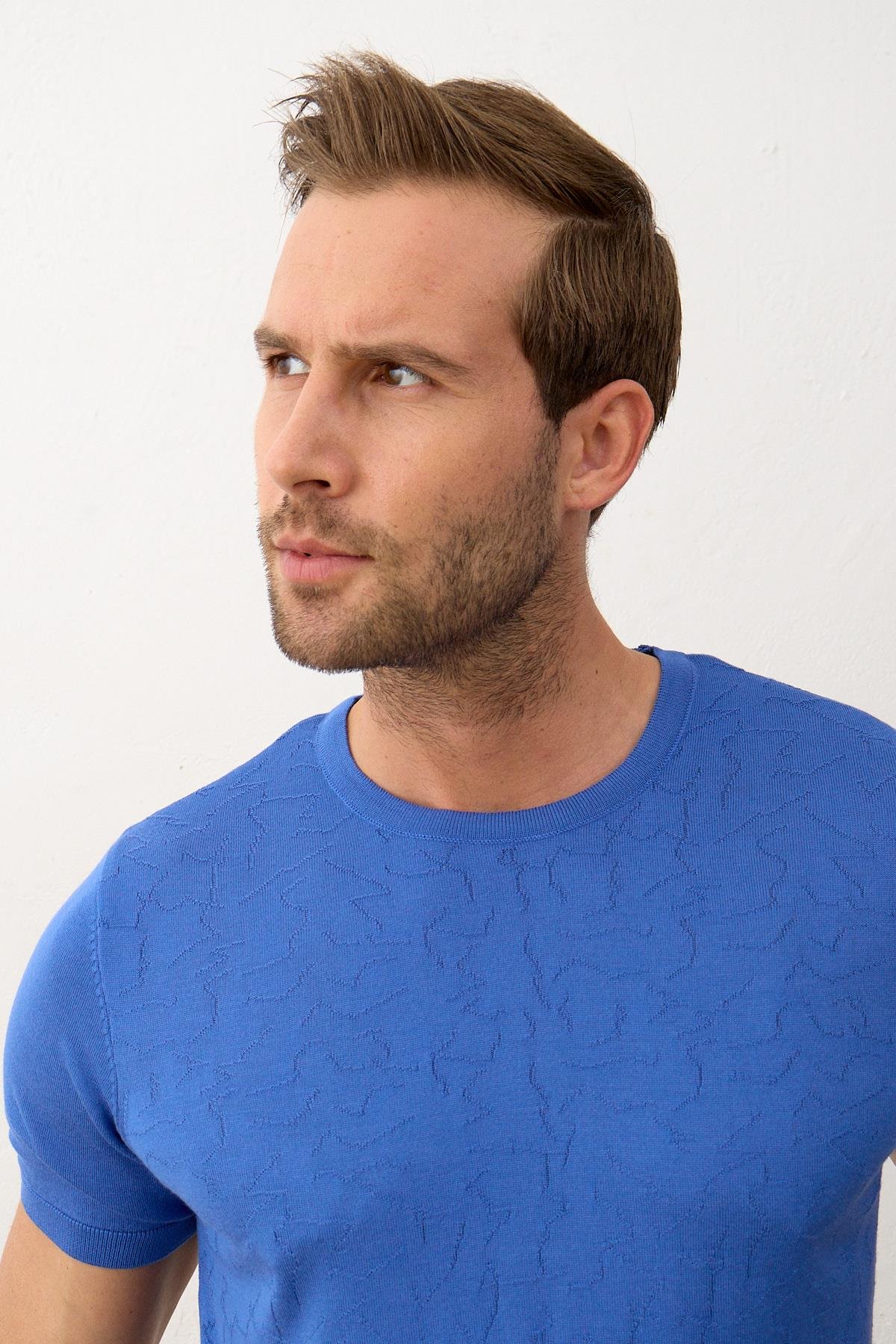 Triko T-ShirtDangerErkek Modelli Bisiklet Yaka Klasik Kalıp Yazlık Triko Tişört Saks
