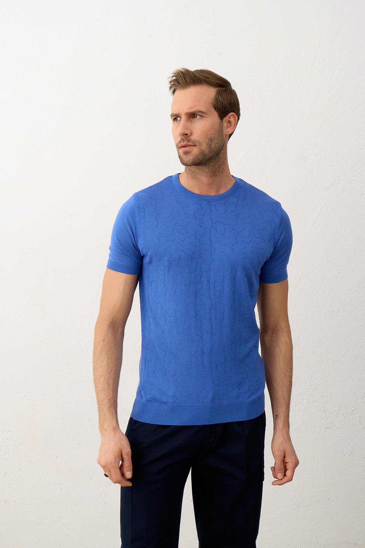 Triko T-ShirtDangerErkek Modelli Bisiklet Yaka Klasik Kalıp Yazlık Triko Tişört Saks