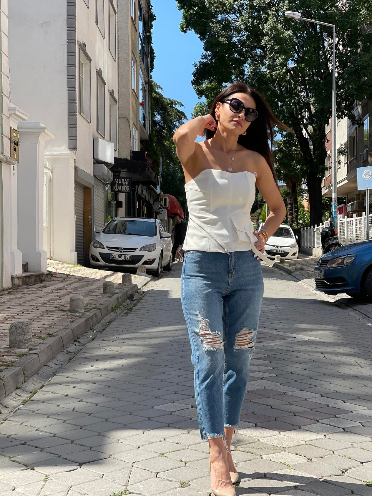 Beyaz Straplez Bluz - 1025
