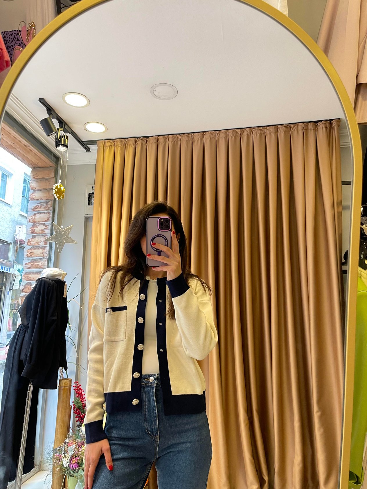 Laci çizgi gold düğme hırka _ 1115