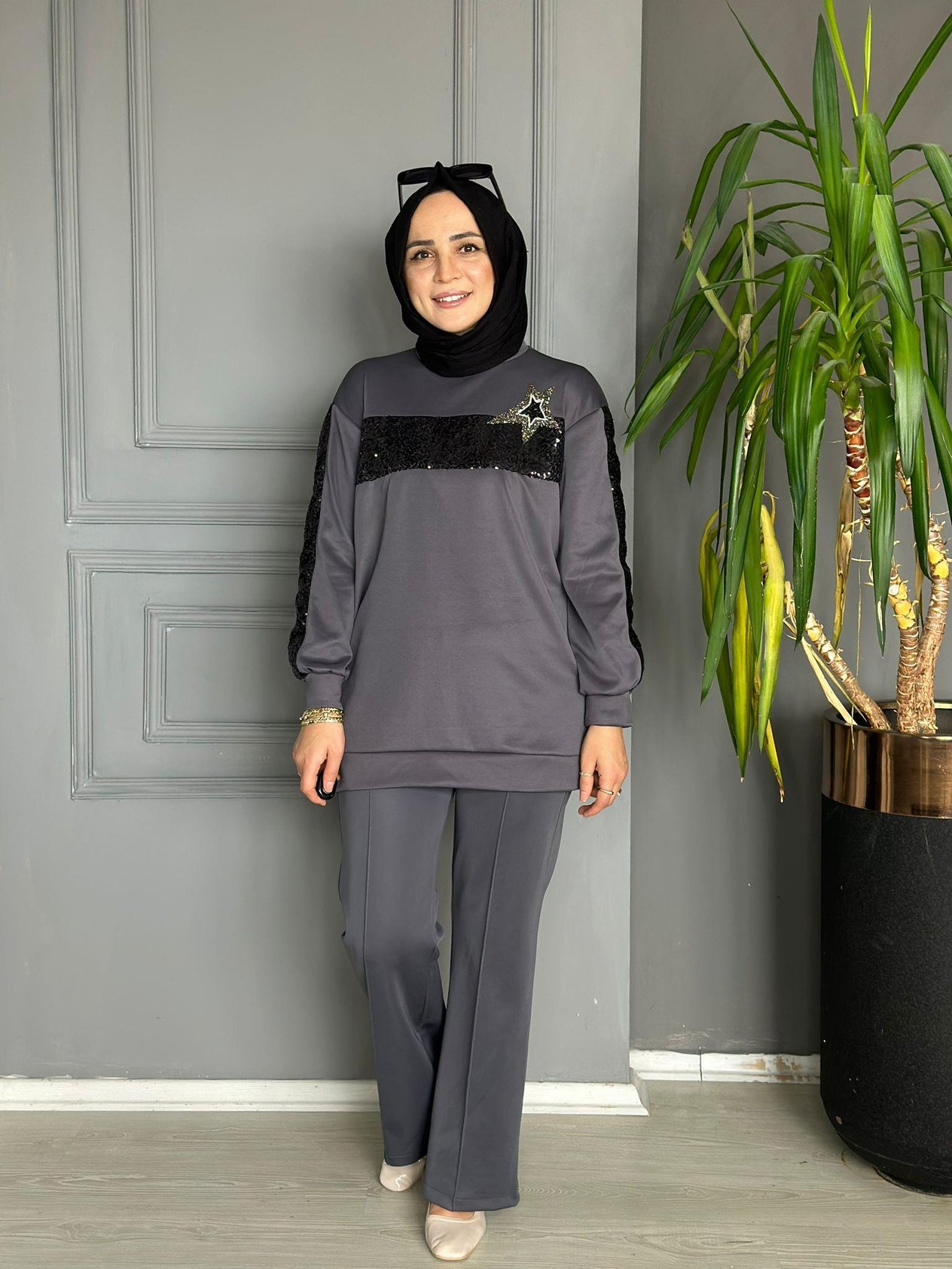 24260 İNDİTİM YILDIZ TUNİK  ANTRASİT GRİ 