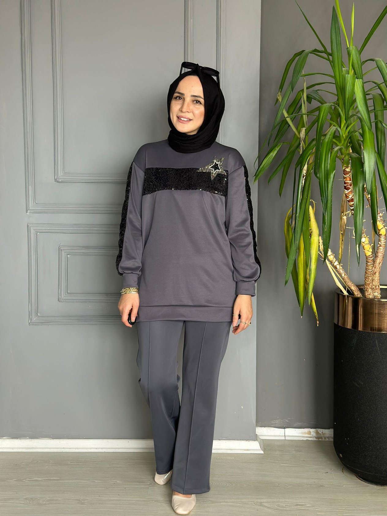 24260 İNDİTİM YILDIZ TUNİK  ANTRASİT GRİ 