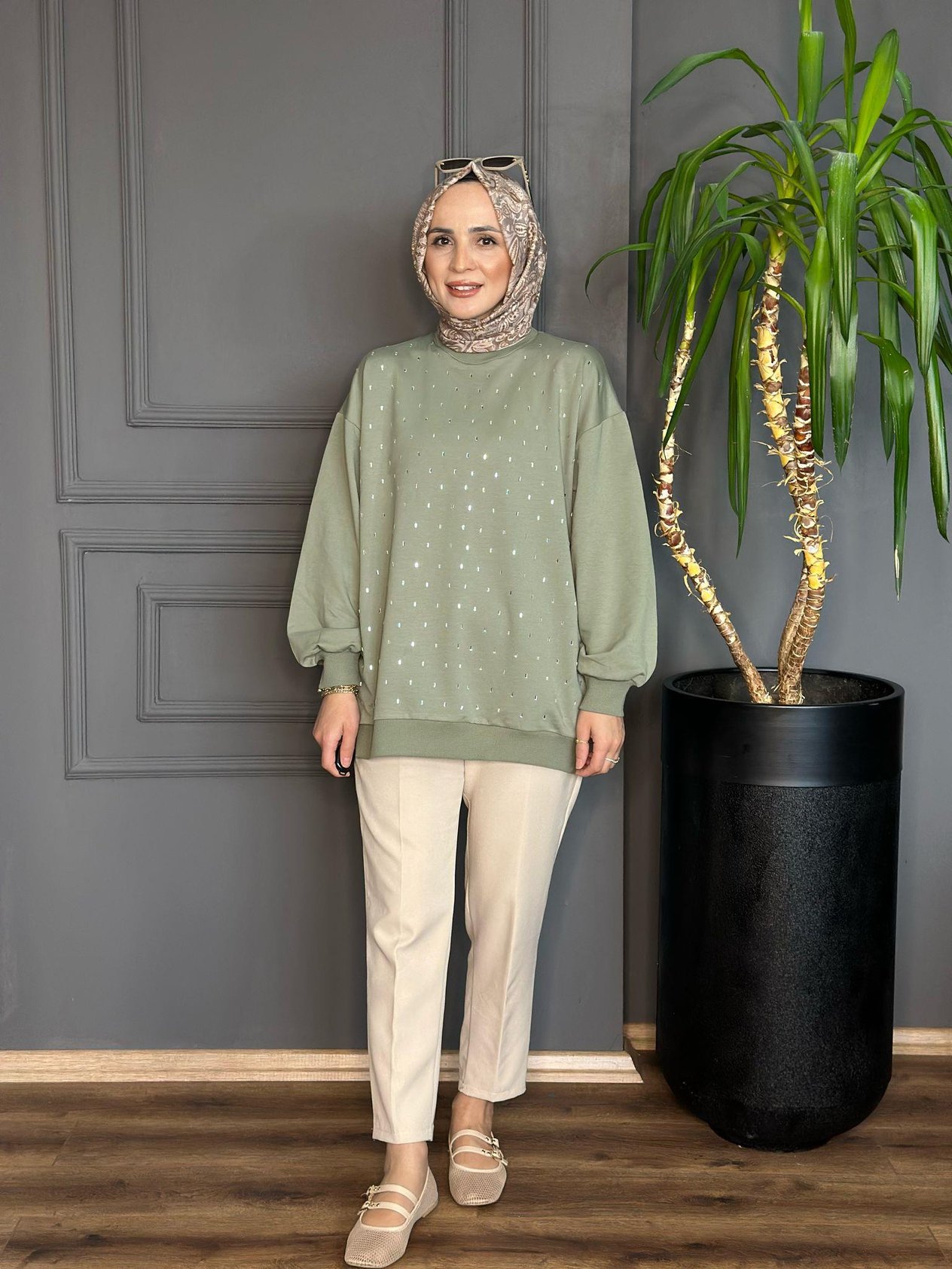 5217 İNCE TAŞLI SWEAT MİNT YEŞİLİ S-M