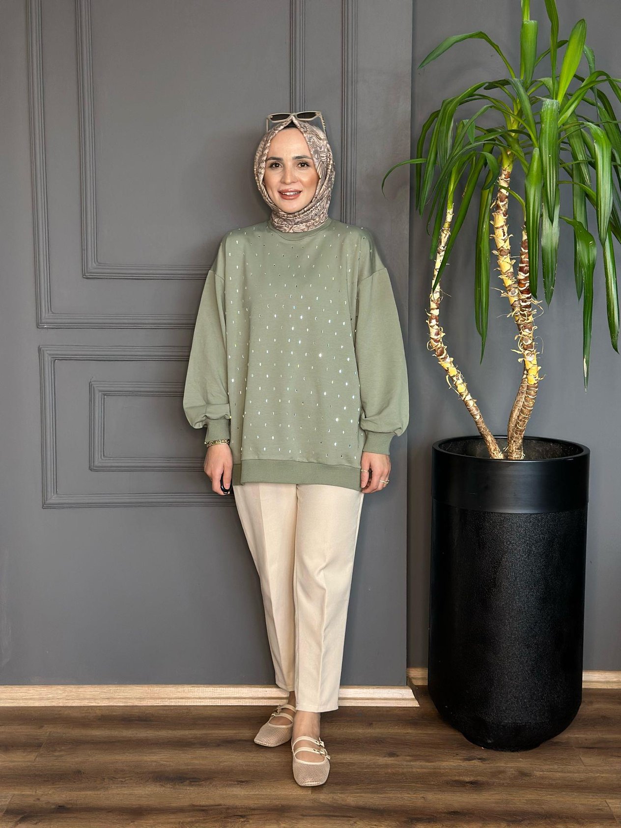 5217 İNCE TAŞLI SWEAT MİNT YEŞİLİ S-M