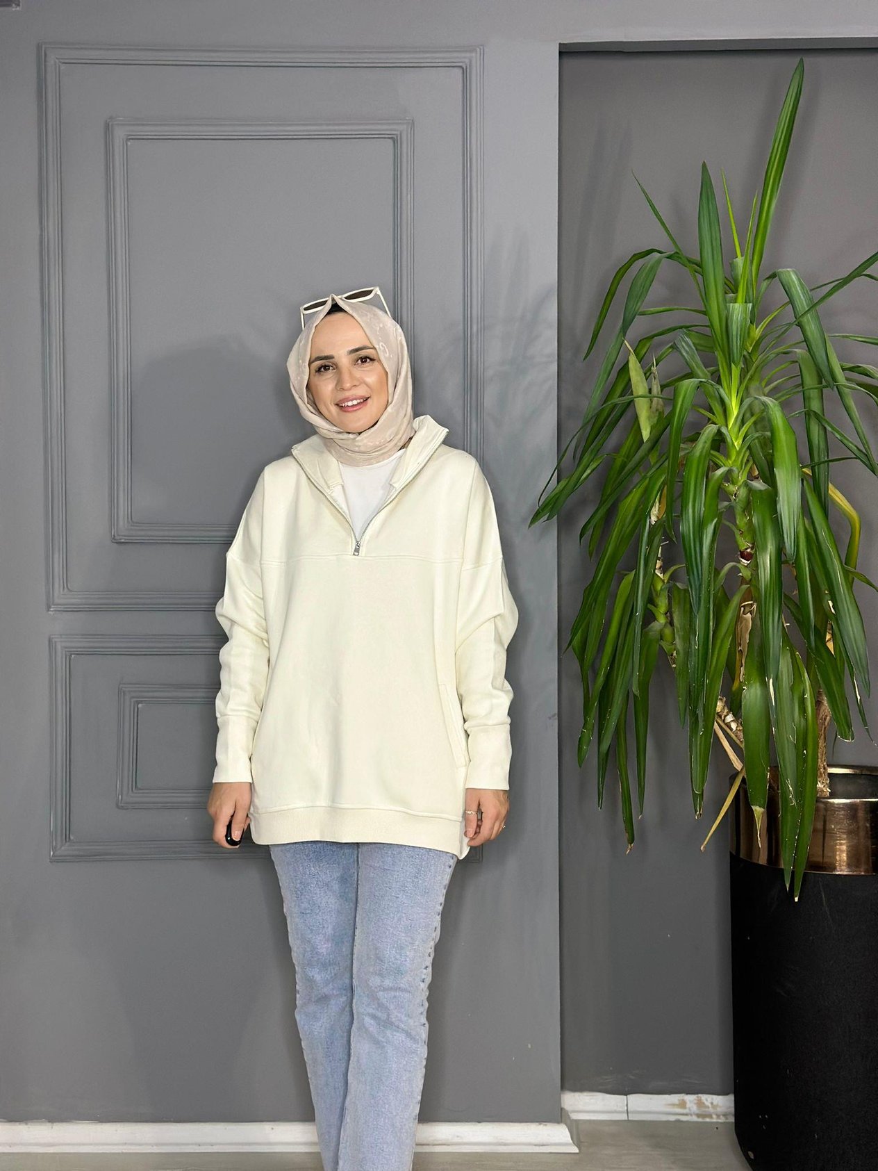 5279 CEP DETAY SWEAT  KREM  S-M