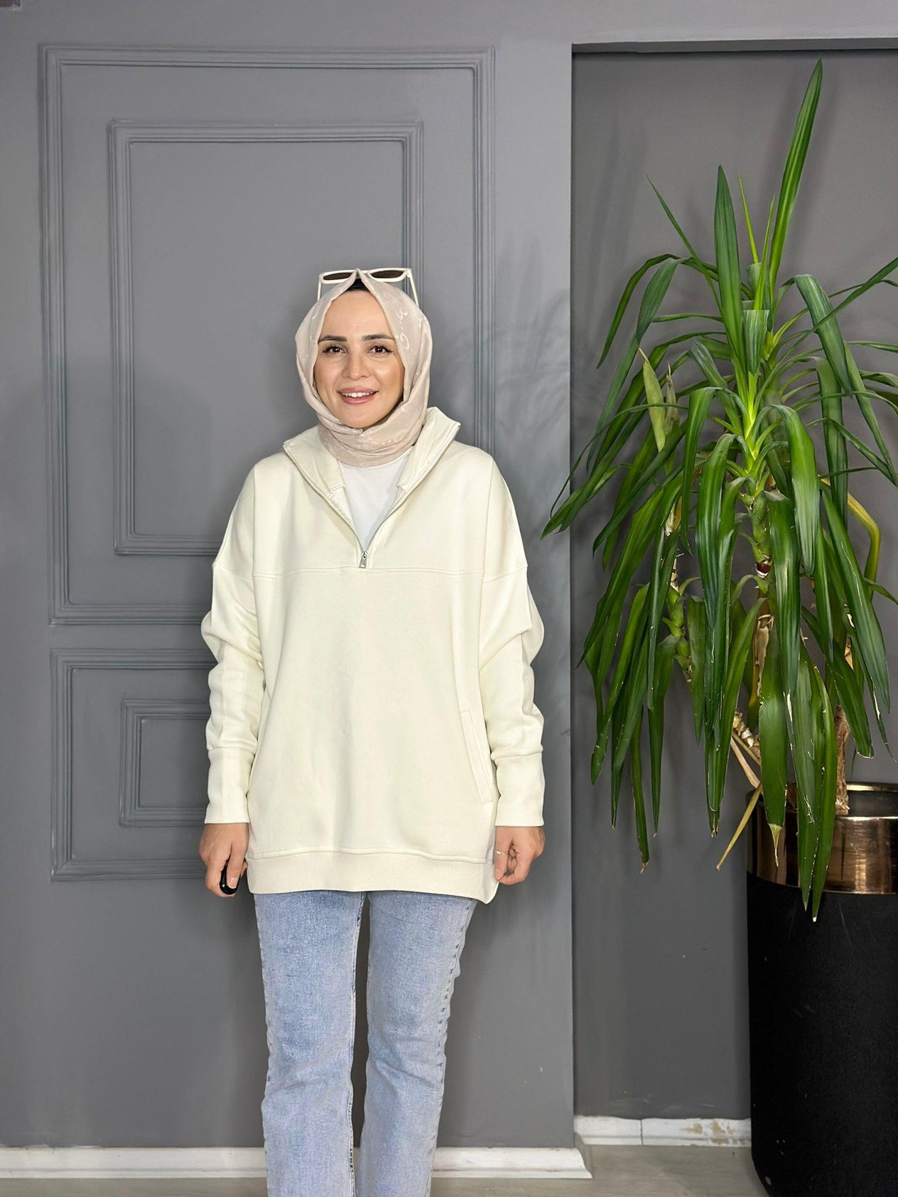 5279 CEP DETAY SWEAT  KREM  S-M