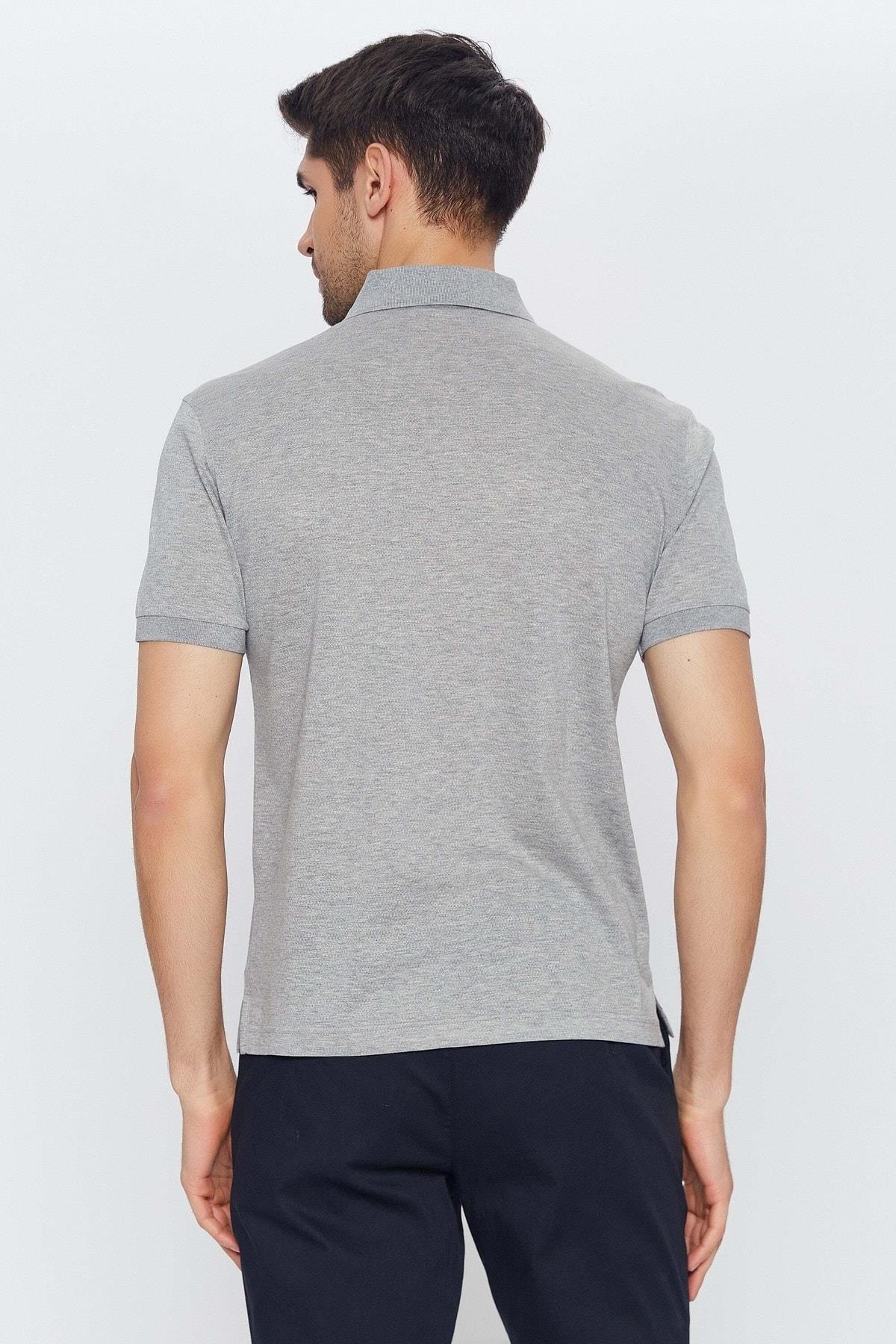 Açık Gri Polo Yaka 100%pamuk Mercerize Kısa Kol T-shirt