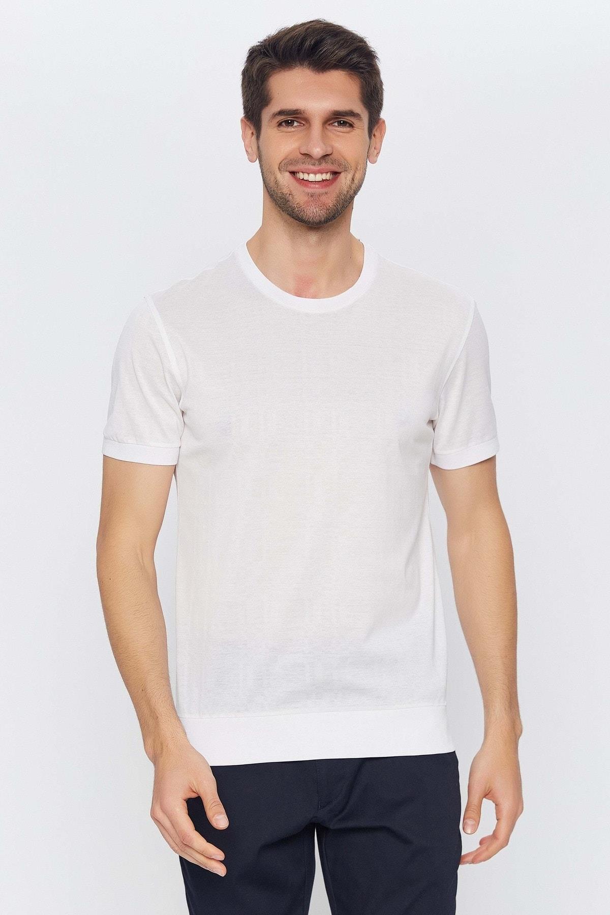 Beyaz Yuvarlak Yaka 100%pamuk Mercerize Kısa Kol T-shirt