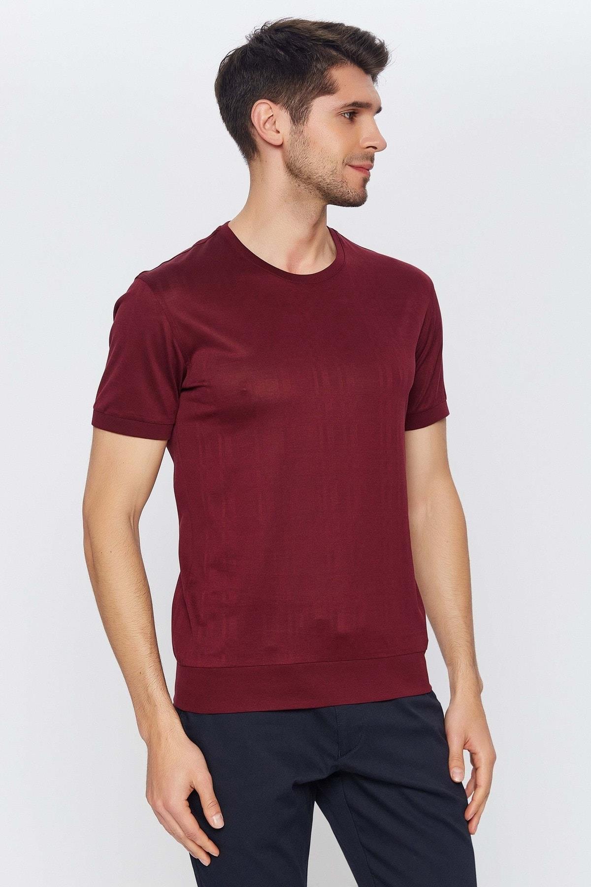 Bordo Yuvarlak Yaka 100%pamuk Mercerize Kısa Kol T-shirt