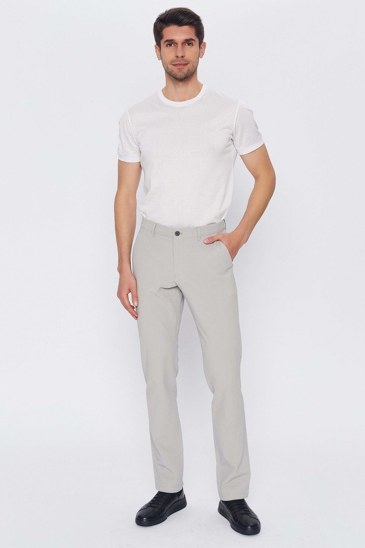 Erkek Açık Gri Pamuk Pantalon