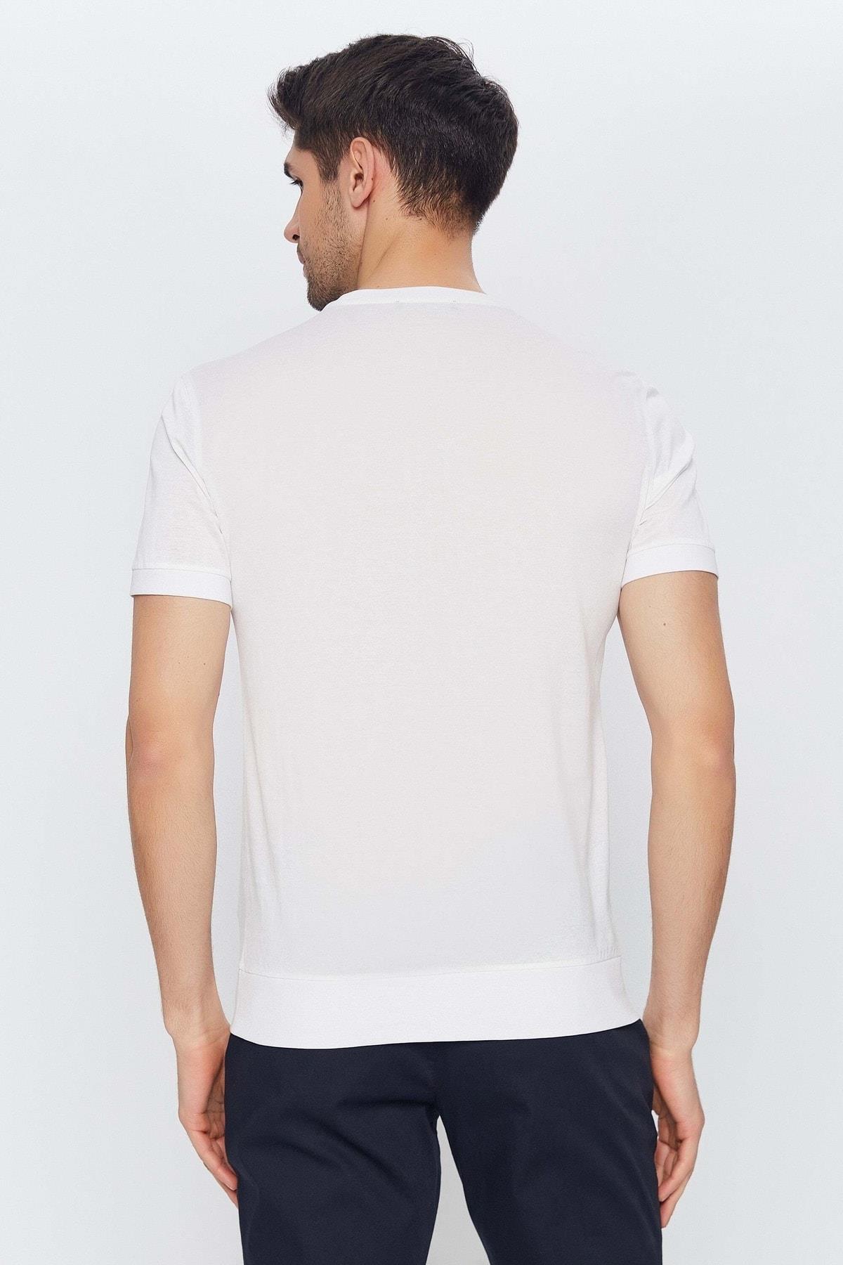 Erkek Beyaz Yuvarlak Yaka Kısa Kol Merserize Düz Basic T-shirt