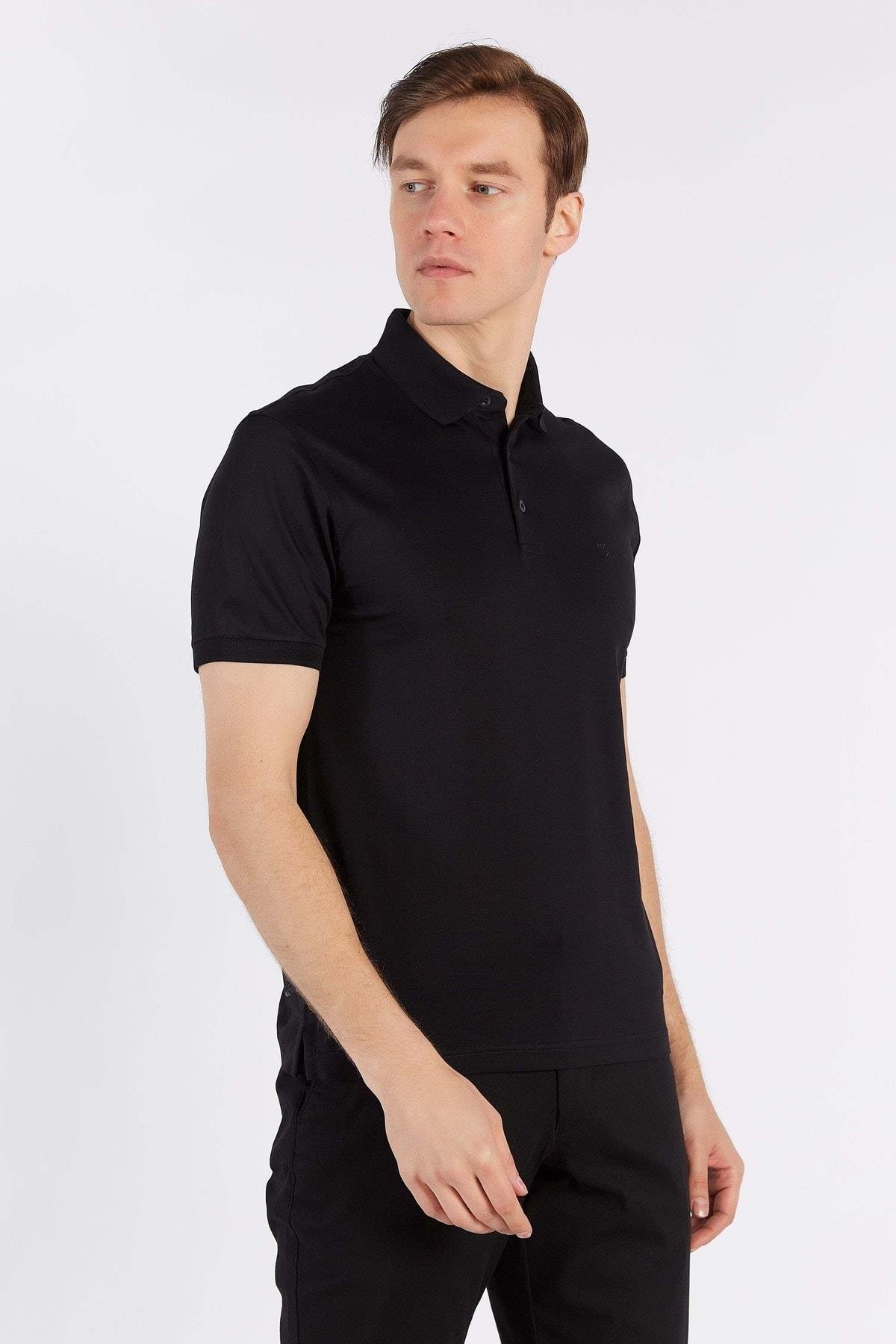 Erkek Siyah Kısa Kol Polo Yaka %100 Pamuk T-shirt
