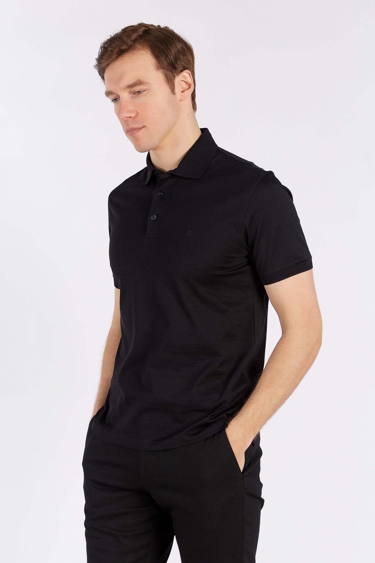 Erkek Siyah Kısa Kol Polo Yaka %100 Pamuk T-shirt
