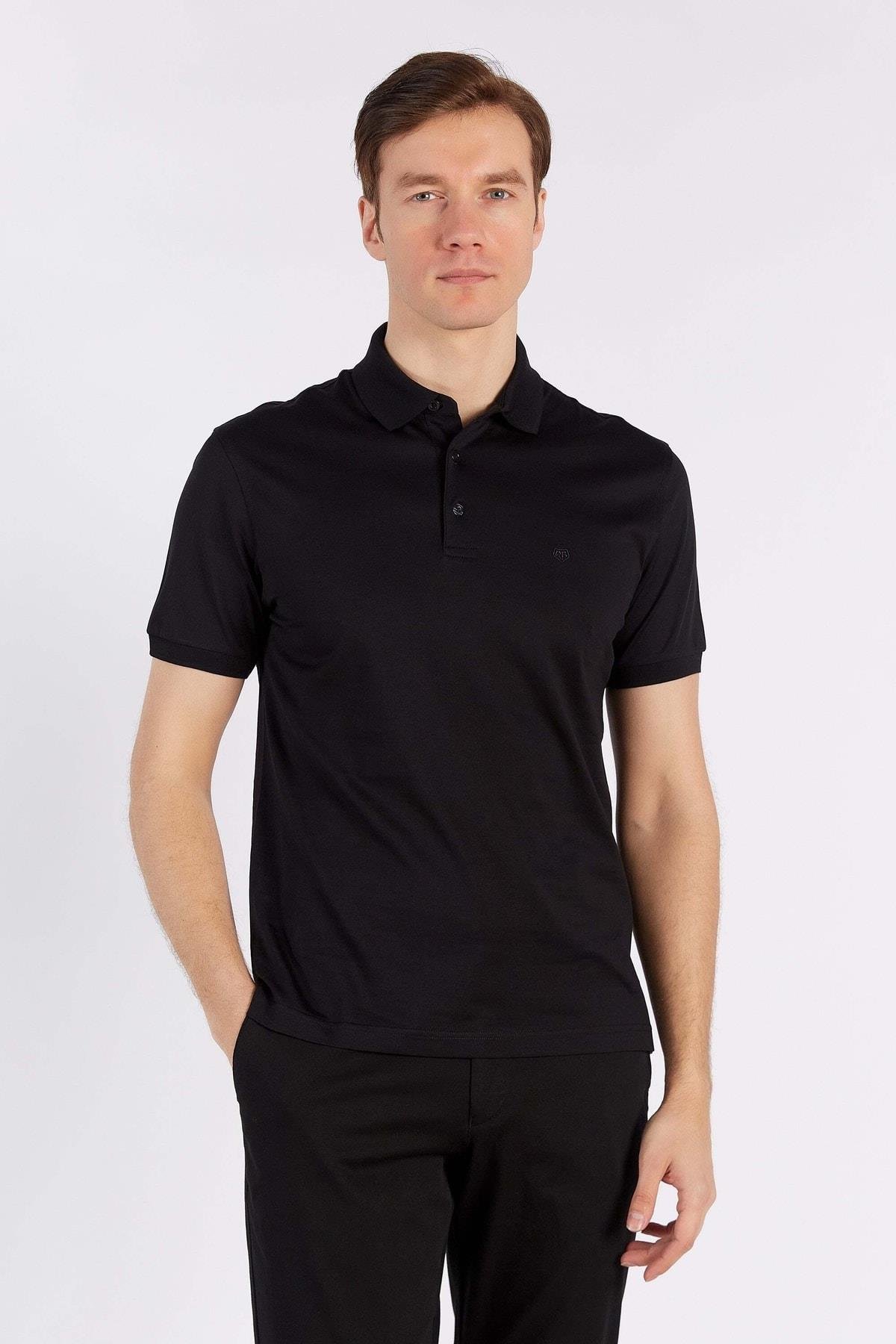 Erkek Siyah Kısa Kol Polo Yaka %100 Pamuk T-shirt